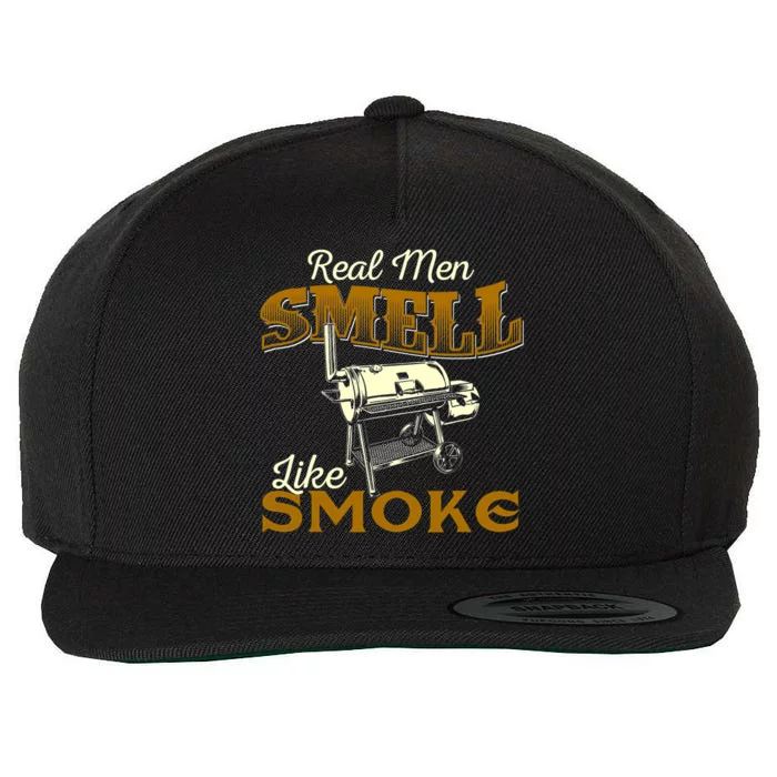 Real Men Smell Like Smoke Pitmaster BBQ Smoker Grilling Wool Snapback Cap