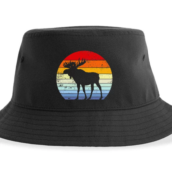 Retro Moose Sunset Vintage Silhouette Distressed Style Sustainable Bucket Hat