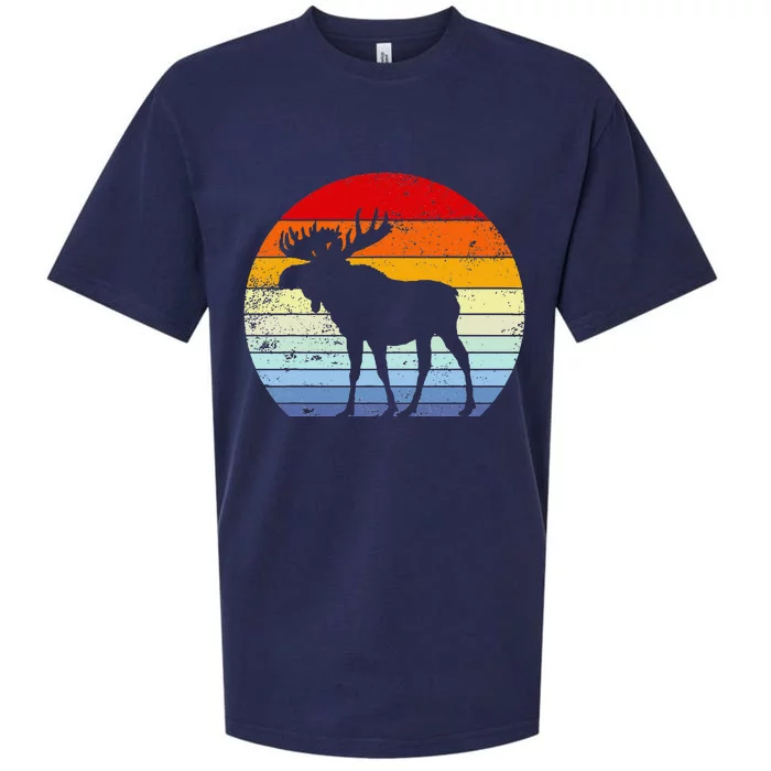 Retro Moose Sunset Vintage Silhouette Distressed Style Sueded Cloud Jersey T-Shirt