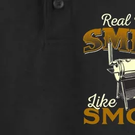 Real Men Smell Like Smoke Pitmaster BBQ Smoker Grilling Dry Zone Grid Performance Polo