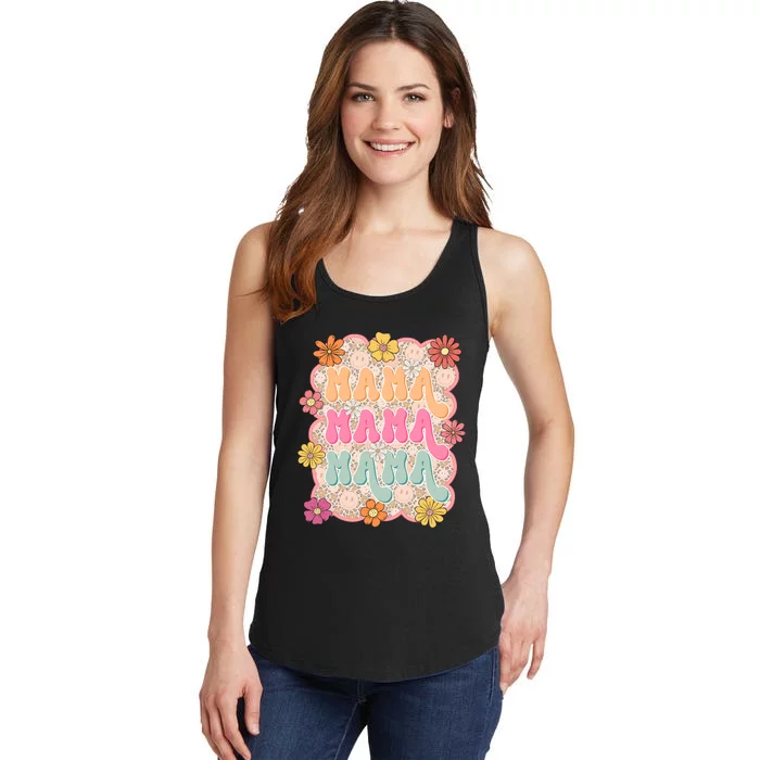 Retro Mama Smiley Face Leopard Mom Ladies Essential Tank