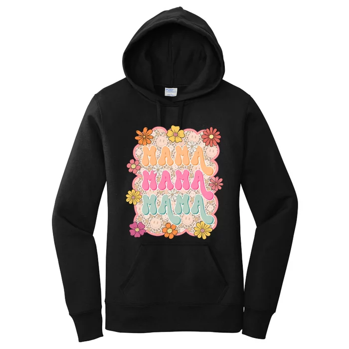 Retro Mama Smiley Face Leopard Mom Women's Pullover Hoodie