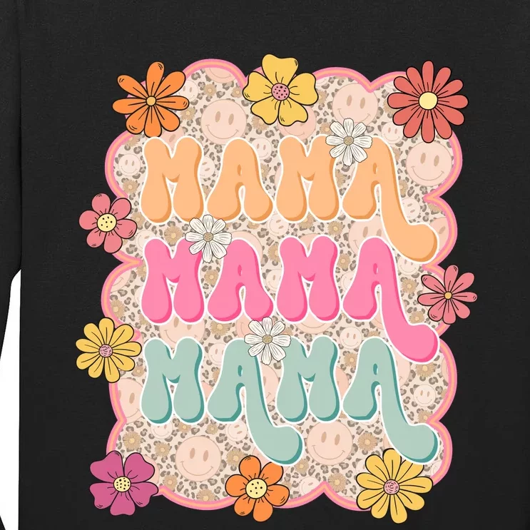 Retro Mama Smiley Face Leopard Mom Tall Long Sleeve T-Shirt