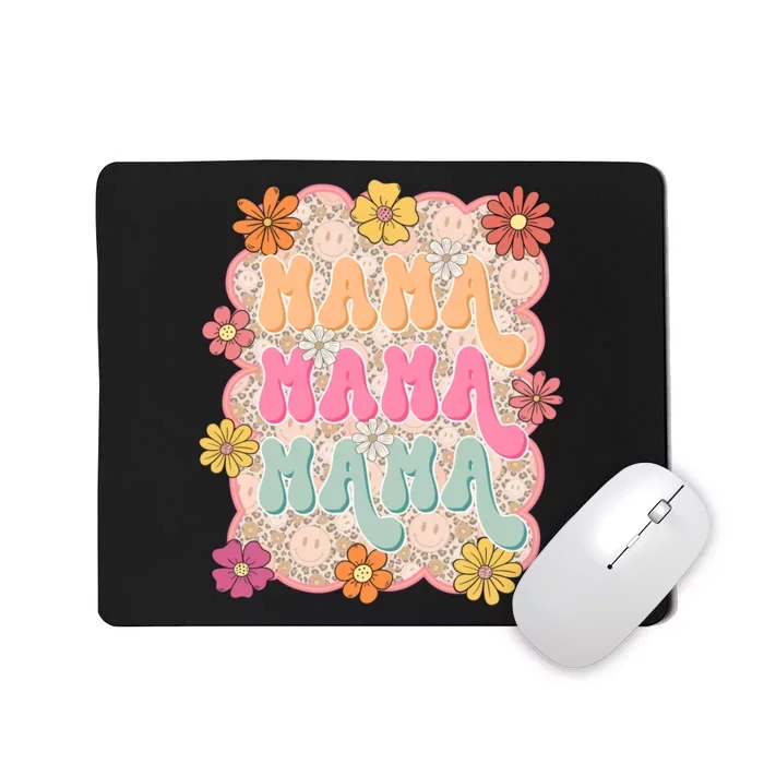 Retro Mama Smiley Face Leopard Mom Mousepad