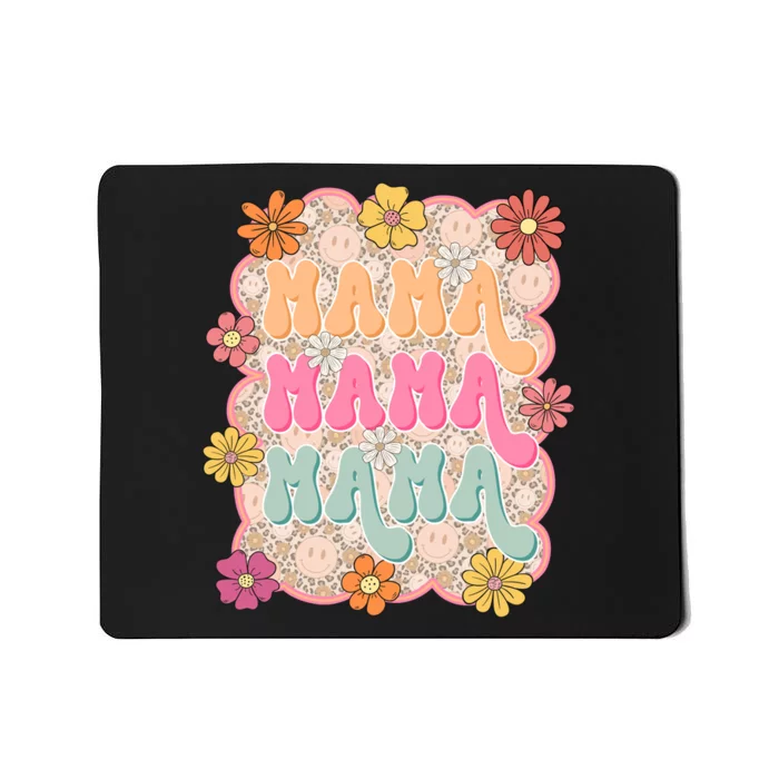 Retro Mama Smiley Face Leopard Mom Mousepad