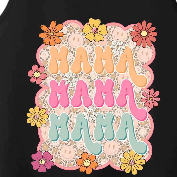 Retro Mama Smiley Face Leopard Mom Performance Tank