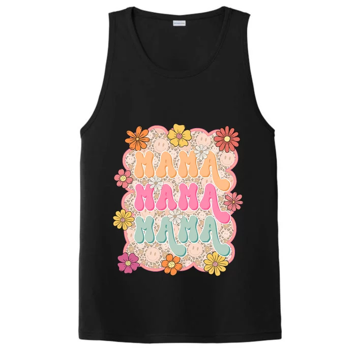 Retro Mama Smiley Face Leopard Mom Performance Tank