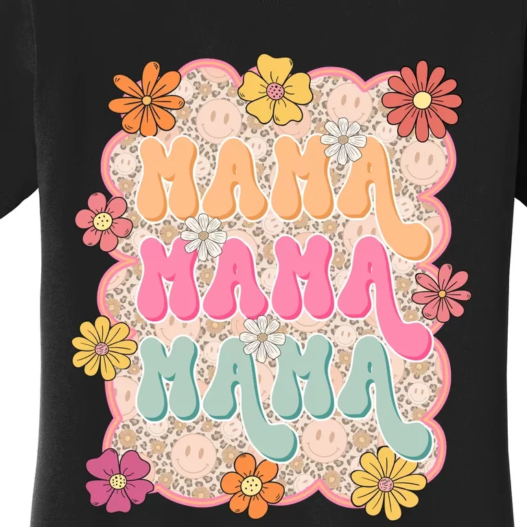 Retro Mama Smiley Face Leopard Mom Women's T-Shirt