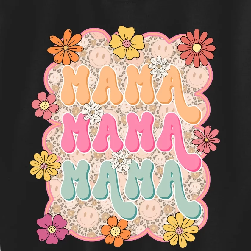 Retro Mama Smiley Face Leopard Mom Kids Sweatshirt