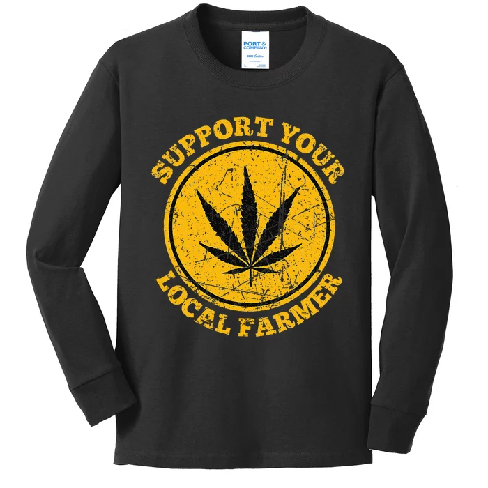 Retro Marijuana Support Your Local Farmer Cannabis Weed 2024 Kids Long Sleeve Shirt