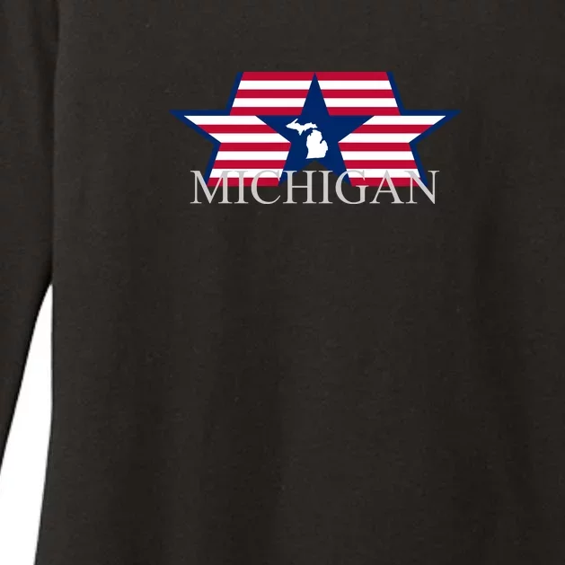 Retro Michigan Star Map Womens CVC Long Sleeve Shirt