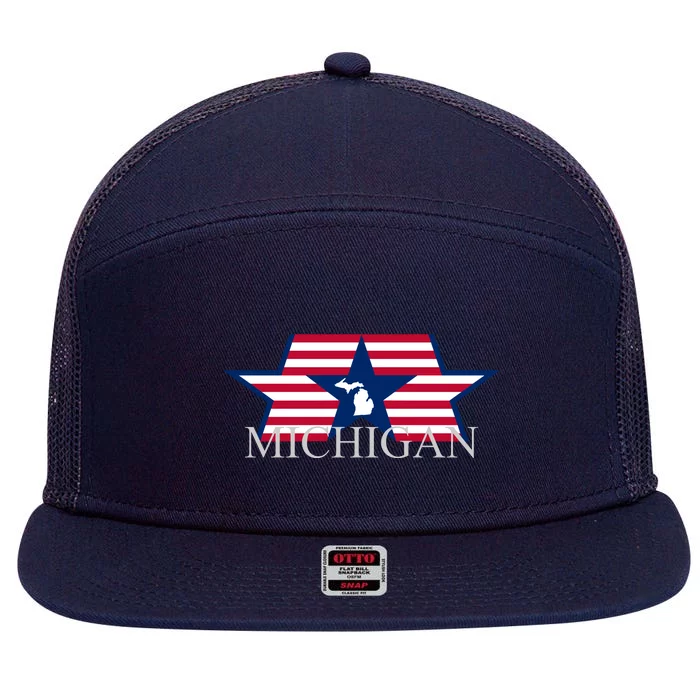 Retro Michigan Star Map 7 Panel Mesh Trucker Snapback Hat