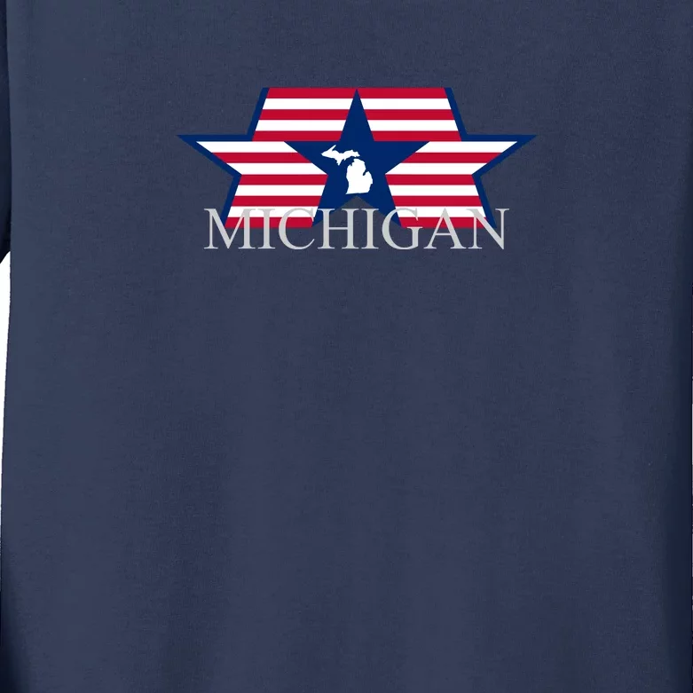 Retro Michigan Star Map Kids Long Sleeve Shirt