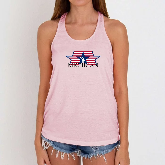 Retro Michigan Star Map Women's Knotted Racerback Tank