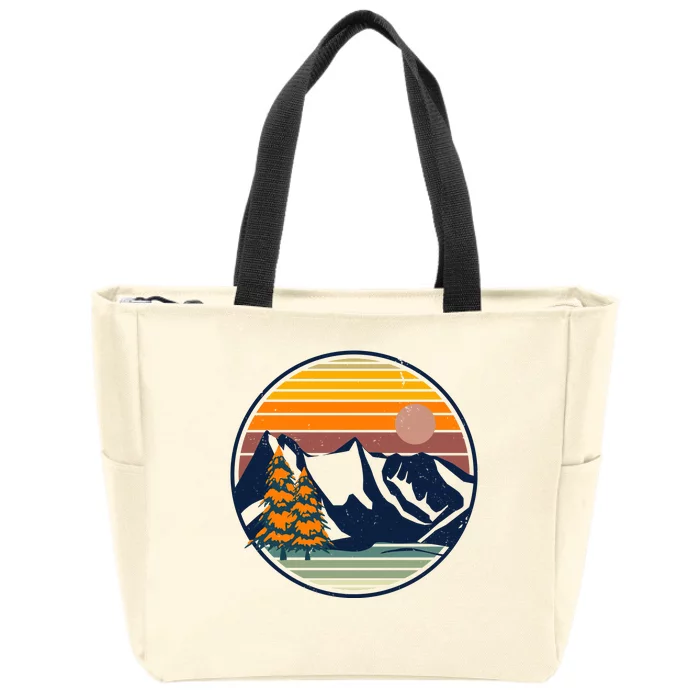 Retro Mountain Sunset Nature Zip Tote Bag