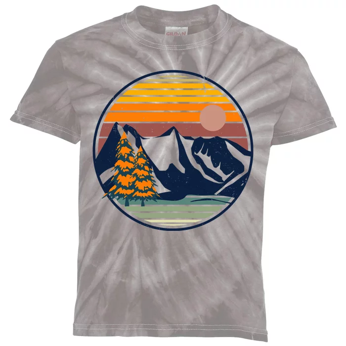 Retro Mountain Sunset Nature Kids Tie-Dye T-Shirt