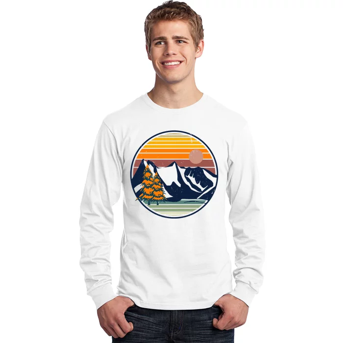 Retro Mountain Sunset Nature Long Sleeve Shirt