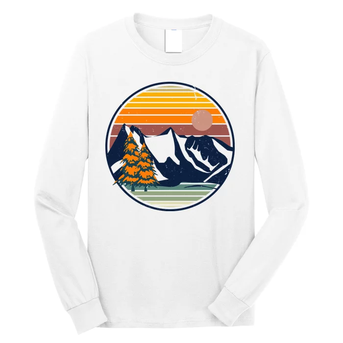 Retro Mountain Sunset Nature Long Sleeve Shirt