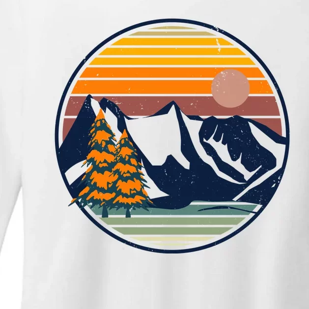 Retro Mountain Sunset Nature Womens CVC Long Sleeve Shirt