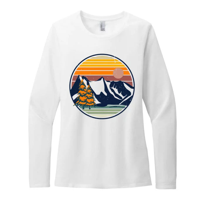 Retro Mountain Sunset Nature Womens CVC Long Sleeve Shirt