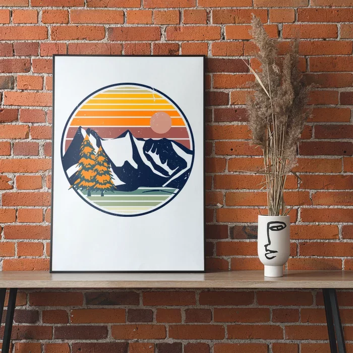 Retro Mountain Sunset Nature Poster