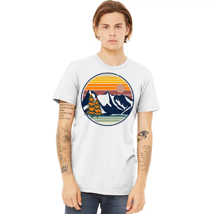 Retro Mountain Sunset Nature Premium T-Shirt