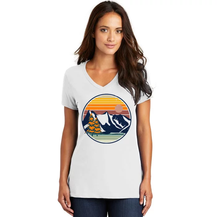 Retro Mountain Sunset Nature Women's V-Neck T-Shirt