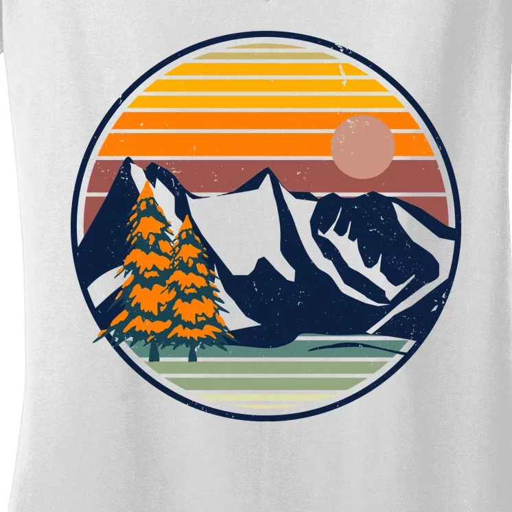 Retro Mountain Sunset Nature Women's V-Neck T-Shirt