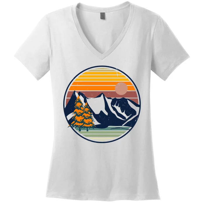 Retro Mountain Sunset Nature Women's V-Neck T-Shirt