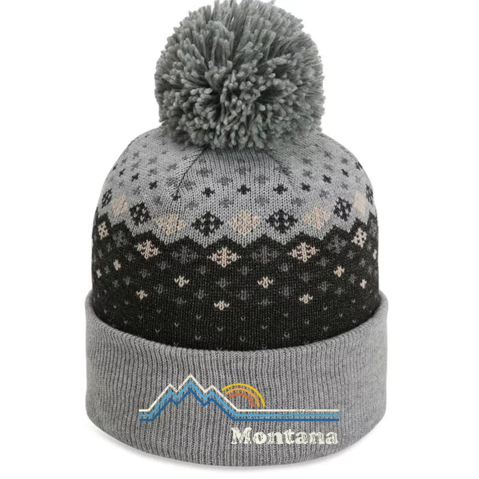 Retro Montana T Vintage Sunrise Mountains Design The Baniff Cuffed Pom Beanie