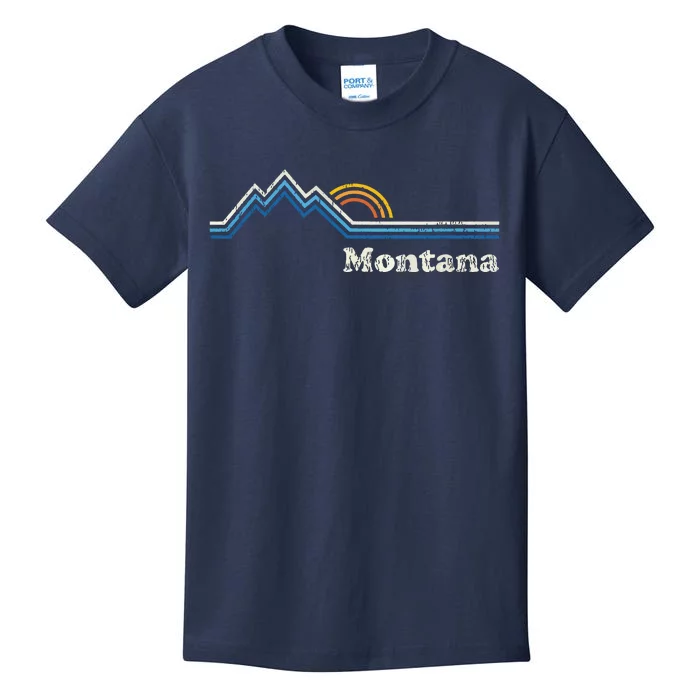 Retro Montana T Vintage Sunrise Mountains Design Kids T-Shirt