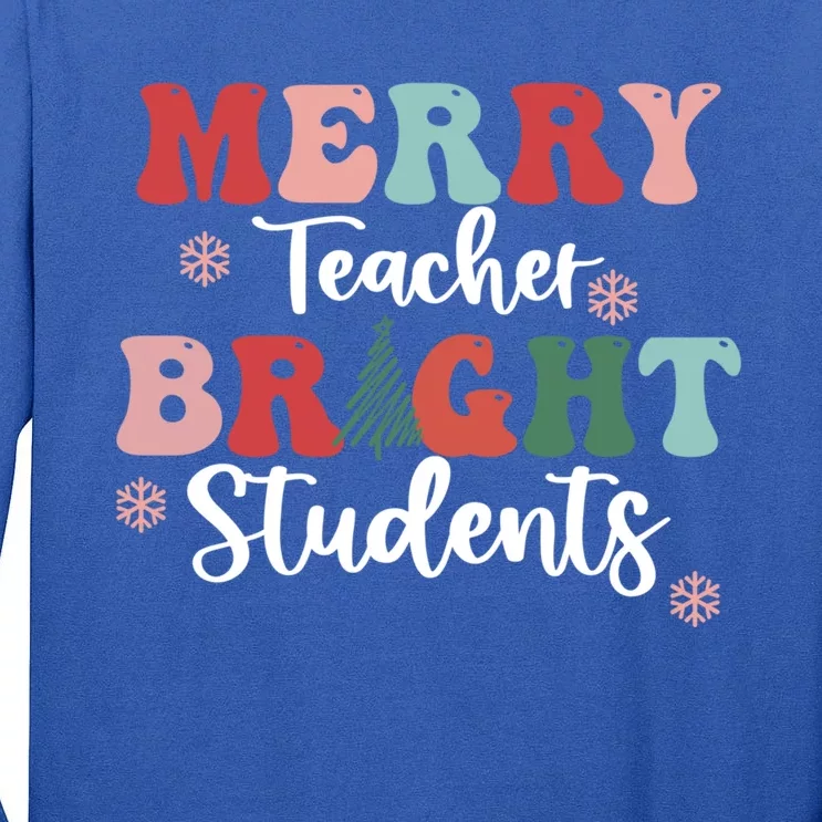 Retro Merry Teacher Bright Students Christmas Teacher Life Gift Tall Long Sleeve T-Shirt