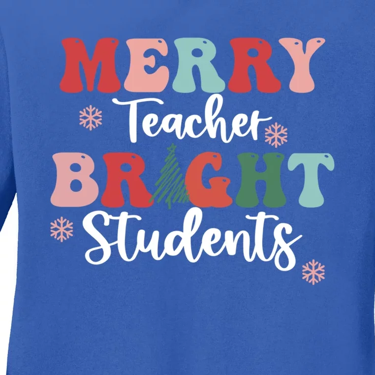 Retro Merry Teacher Bright Students Christmas Teacher Life Gift Ladies Long Sleeve Shirt