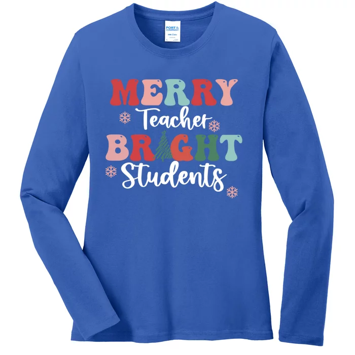 Retro Merry Teacher Bright Students Christmas Teacher Life Gift Ladies Long Sleeve Shirt