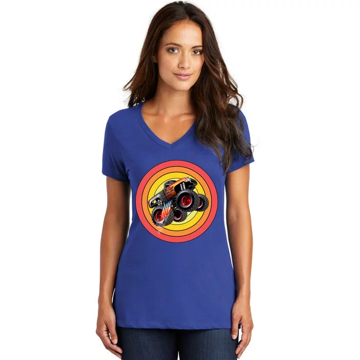 Retro Monster Truck Show Gift Vintage Monster Trucks Gift Women's V-Neck T-Shirt