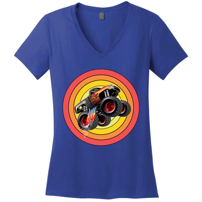 Retro Monster Truck Show Gift Vintage Monster Trucks Gift Women's V-Neck T-Shirt