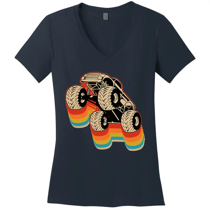 Retro Monster Truck Big Style Truck Women's V-Neck T-Shirt