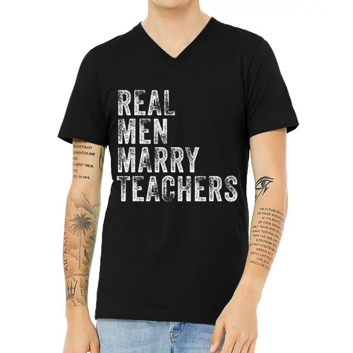 Real Marry Teachers Future Husband Wife Engagement Funny V-Neck T-Shirt