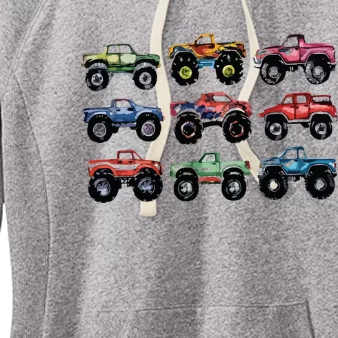 Retro Monster Trucks In A Row Big Trucks Women's Fleece Hoodie