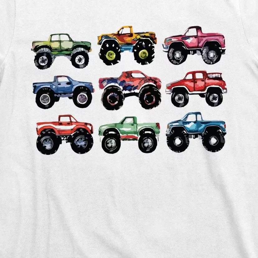 Retro Monster Trucks In A Row Big Trucks T-Shirt