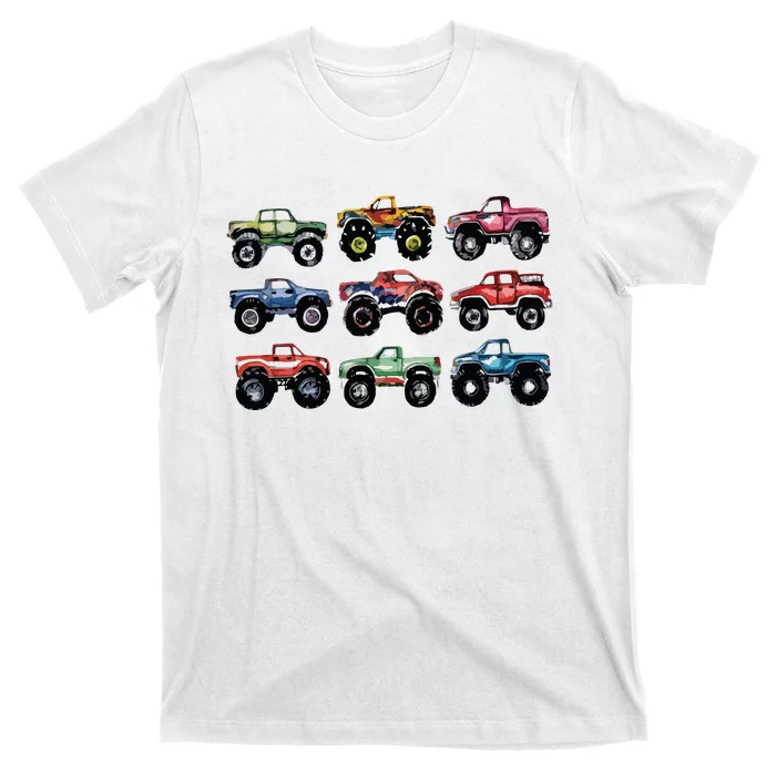 Retro Monster Trucks In A Row Big Trucks T-Shirt