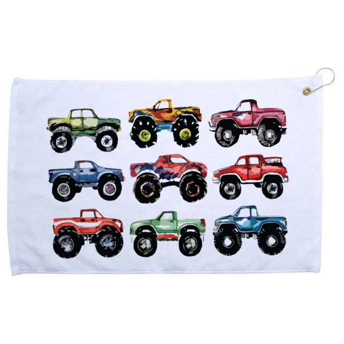 Retro Monster Trucks In A Row Big Trucks Grommeted Golf Towel