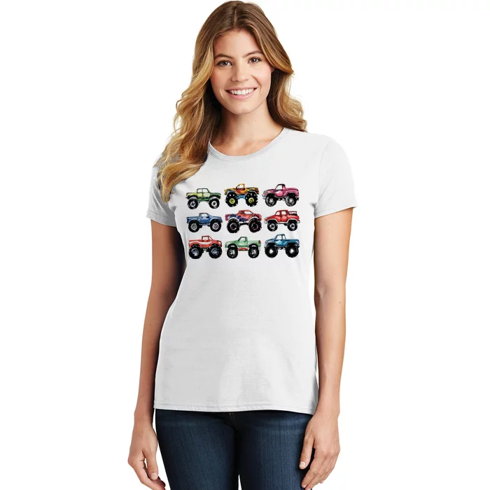 Retro Monster Trucks In A Row Big Trucks Women's T-Shirt