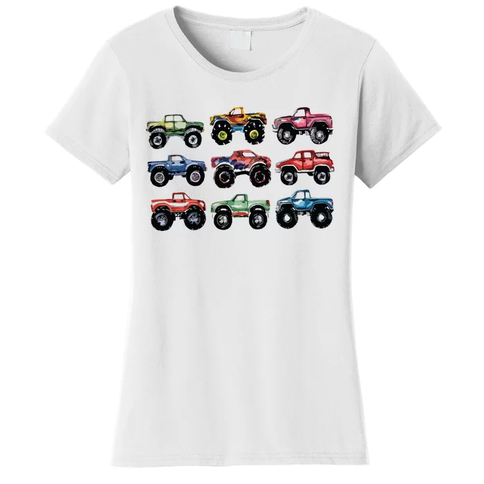 Retro Monster Trucks In A Row Big Trucks Women's T-Shirt