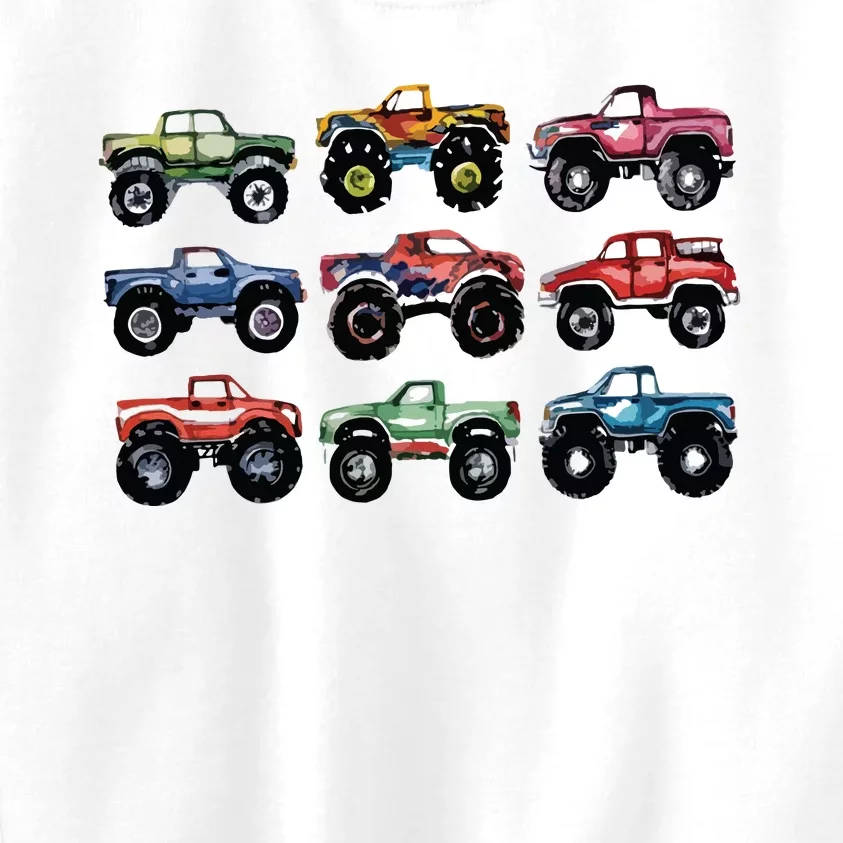 Retro Monster Trucks In A Row Big Trucks Kids Sweatshirt