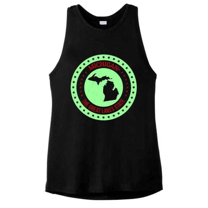 Retro Michigan The Great Lake State Logo Ladies Tri-Blend Wicking Tank