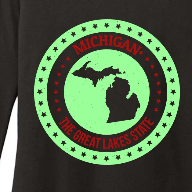 Retro Michigan The Great Lake State Logo Womens CVC Long Sleeve Shirt