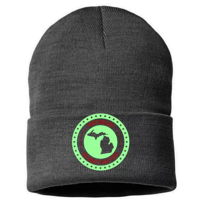 Retro Michigan The Great Lake State Logo Sustainable Knit Beanie