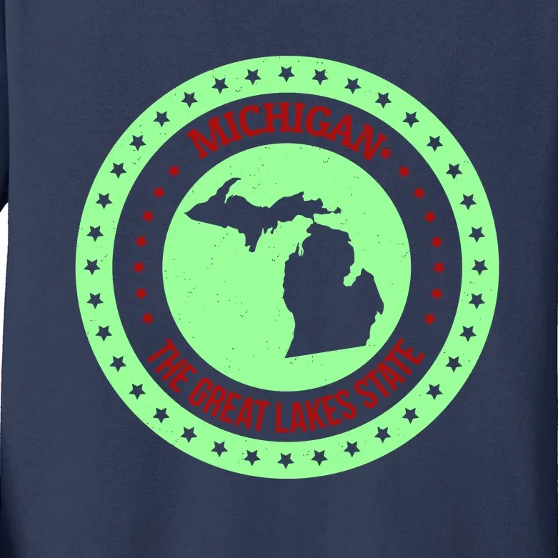 Retro Michigan The Great Lake State Logo Kids Long Sleeve Shirt