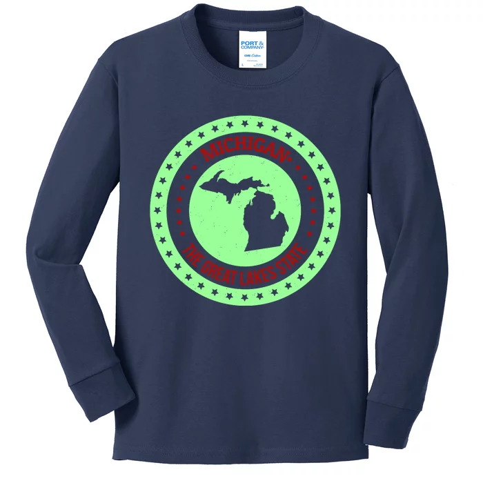 Retro Michigan The Great Lake State Logo Kids Long Sleeve Shirt